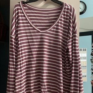 Purple and white striped long sleeve shirt